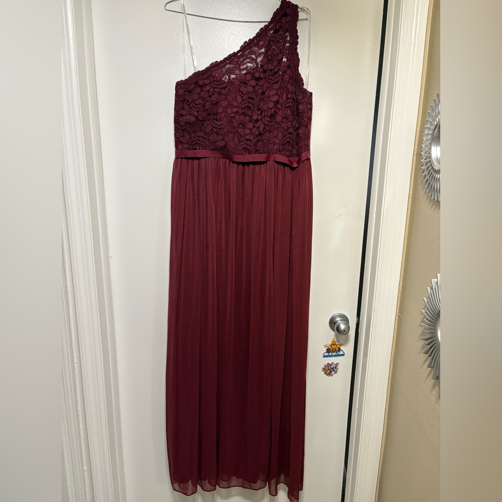 David's Bridal Burgundy Lace Gown